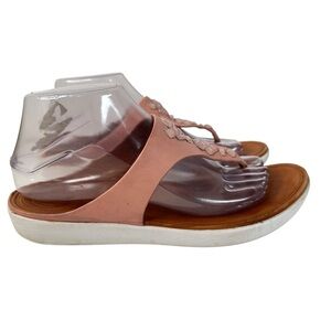 FitFlop Glam Banda Leather Toe Thong Crystal Slide Sandals Comfort Beach Size 8